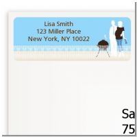 Silhouette Couple BBQ Boy - Baby Shower Return Address Labels