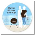Silhouette Couple BBQ Boy - Round Personalized Baby Shower Sticker Labels thumbnail