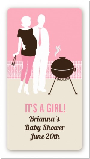 Silhouette Couple BBQ Girl - Custom Rectangle Baby Shower Sticker/Labels