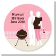 Silhouette Couple BBQ Girl - Round Personalized Baby Shower Sticker Labels thumbnail