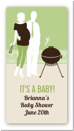 Silhouette Couple BBQ Neutral - Custom Rectangle Baby Shower Sticker/Labels