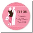 Silhouette Couple | It's a Girl - Round Personalized Baby Shower Sticker Labels thumbnail