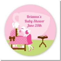 Sip and See It's a Girl - Round Personalized Baby Shower Sticker Labels