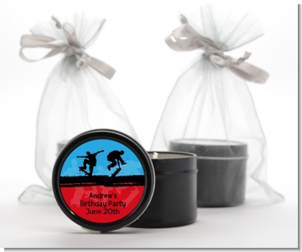 Skateboard - Birthday Party Black Candle Tin Favors