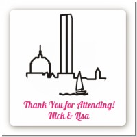 Boston Skyline - Square Personalized Bridal Shower Sticker Labels