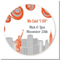 New York Skyline - Round Personalized Bridal Shower Sticker Labels