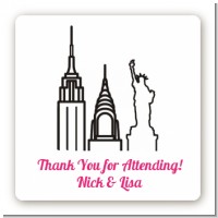 New York Skyline - Square Personalized Bridal Shower Sticker Labels