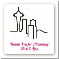 Seattle Skyline - Square Personalized Bridal Shower Sticker Labels