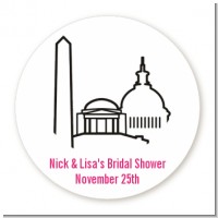 Washington DC Skyline - Round Personalized Bridal Shower Sticker Labels