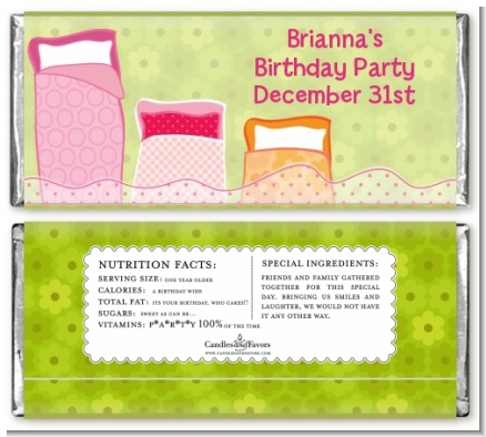 Slumber Party - Personalized Birthday Party Candy Bar Wrappers