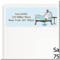 Spa Mom Blue African American - Baby Shower Return Address Labels