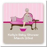 Spa Mom Pink - Square Personalized Baby Shower Sticker Labels