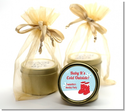 Snow Boots - Christmas Gold Tin Candle Favors