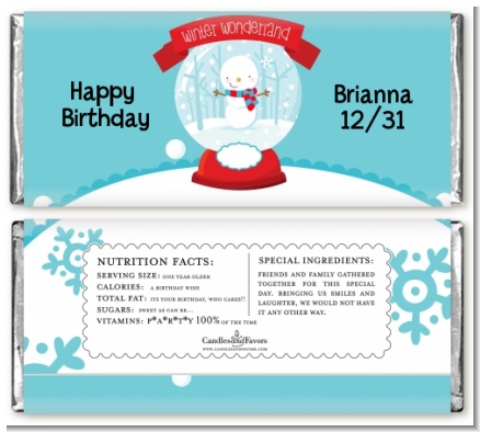 Snow Globe Winter Wonderland - Personalized Birthday Party Candy Bar Wrappers