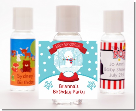 Snow Globe Winter Wonderland - Personalized Birthday Party Hand Sanitizers Favors