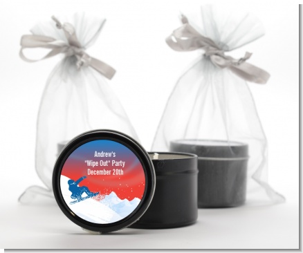 Snowboard - Birthday Party Black Candle Tin Favors