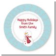 Snowman Snow Scene - Round Personalized Christmas Sticker Labels thumbnail