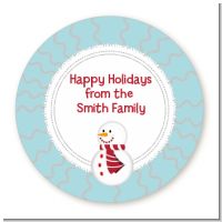 Snowman Snow Scene - Round Personalized Christmas Sticker Labels