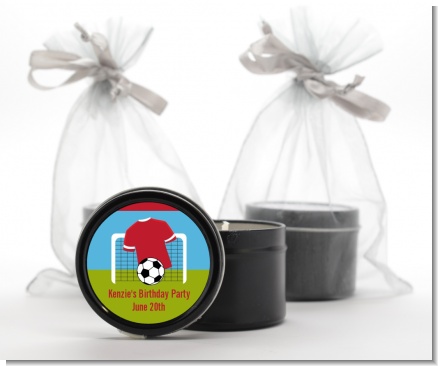 Soccer - Birthday Party Black Candle Tin Favors