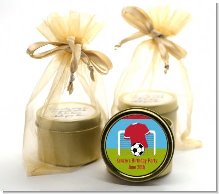 Soccer - Birthday Party Gold Tin Candle Favors