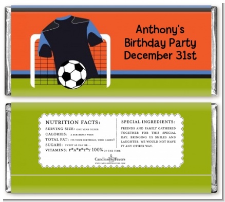 Soccer Jersey Black and Blue - Personalized Birthday Party Candy Bar Wrappers