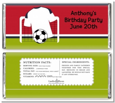 Soccer Jersey White, Red and Black - Personalized Birthday Party Candy Bar Wrappers