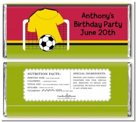 Soccer Jersey Yellow and Red - Personalized Birthday Party Candy Bar Wrappers