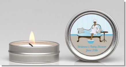 Spa Mom Blue African American - Baby Shower Candle Favors