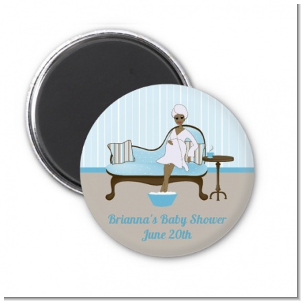 Spa Mom Blue African American - Personalized Baby Shower Magnet Favors