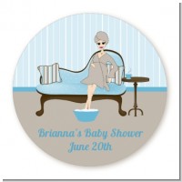 Spa Mom Blue - Round Personalized Baby Shower Sticker Labels