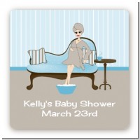 Spa Mom Blue - Square Personalized Baby Shower Sticker Labels