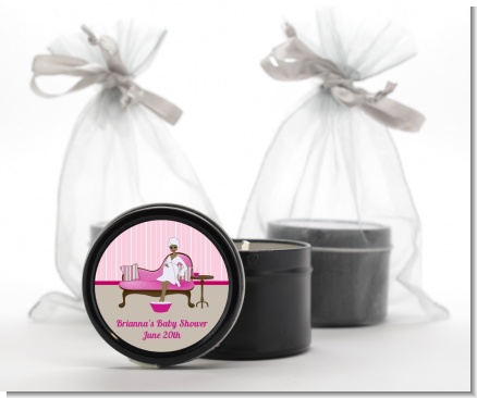 Spa Mom Pink African American - Baby Shower Black Candle Tin Favors