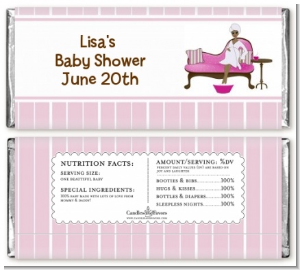 Spa Mom Pink African American - Personalized Baby Shower Candy Bar Wrappers