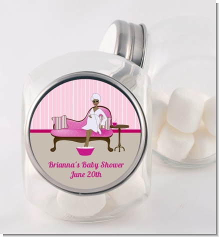 Spa Mom Pink African American - Personalized Baby Shower Candy Jar