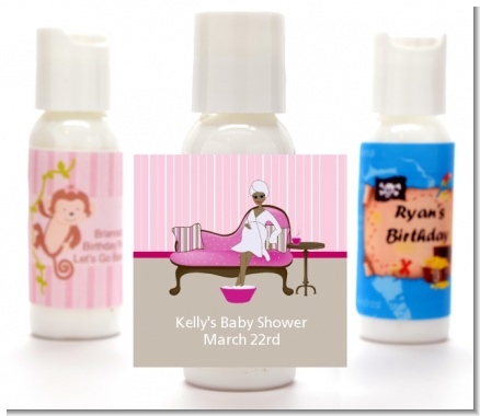 Spa Mom Pink African American - Personalized Baby Shower Lotion Favors
