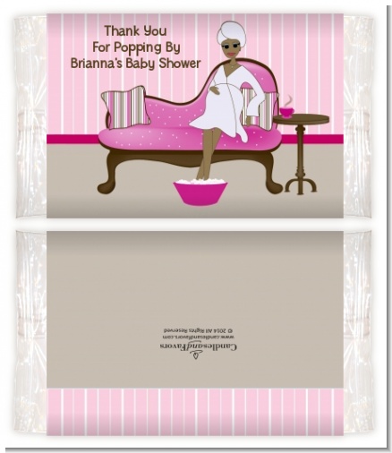 Spa Mom Pink African American - Personalized Popcorn Wrapper Baby Shower Favors