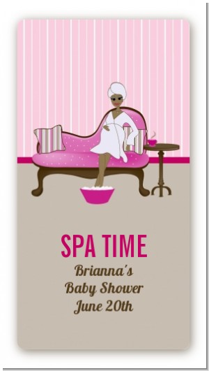 Spa Mom Pink African American - Custom Rectangle Baby Shower Sticker/Labels