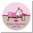 Spa Mom Pink African American - Round Personalized Baby Shower Sticker Labels thumbnail
