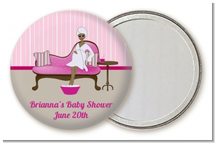 Spa Mom Pink African American - Personalized Baby Shower Pocket Mirror Favors