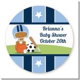 Sports Baby African American - Round Personalized Baby Shower Sticker Labels