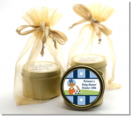 Sports Baby African American - Baby Shower Gold Tin Candle Favors