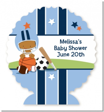 Sports Baby African American - Personalized Baby Shower Centerpiece Stand