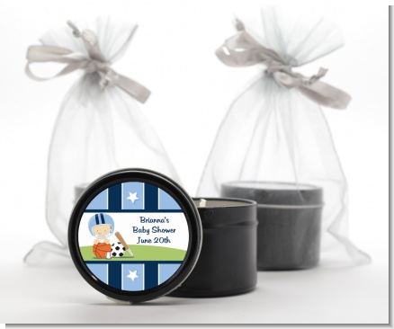 Sports Baby Caucasian - Baby Shower Black Candle Tin Favors