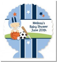 Sports Baby Caucasian - Personalized Baby Shower Centerpiece Stand