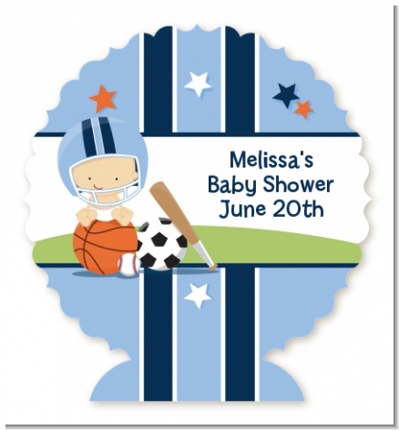 Sports Baby Caucasian - Personalized Baby Shower Centerpiece Stand