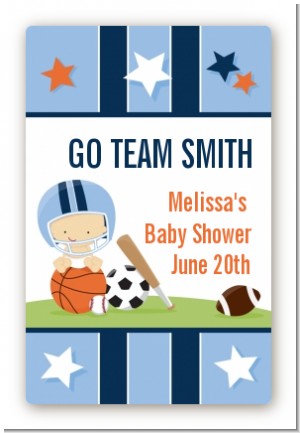 Sports Baby Caucasian - Custom Large Rectangle Baby Shower Sticker/Labels