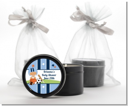 Sports Baby Hispanic - Baby Shower Black Candle Tin Favors