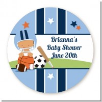 Sports Baby Hispanic - Round Personalized Baby Shower Sticker Labels