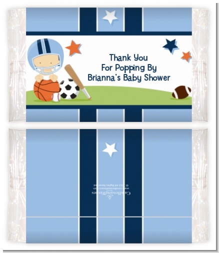 Sports Baby Caucasian - Personalized Popcorn Wrapper Baby Shower Favors