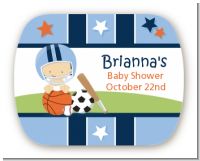 Sports Baby Caucasian - Personalized Baby Shower Rounded Corner Stickers